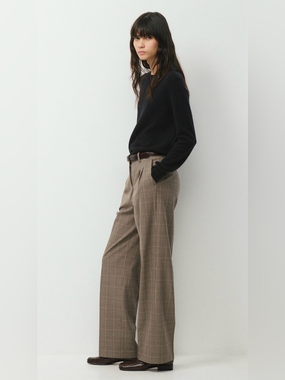 Aritzia The Effortless Pants Wide Leg High Waist Plaid Trousers Tall Length